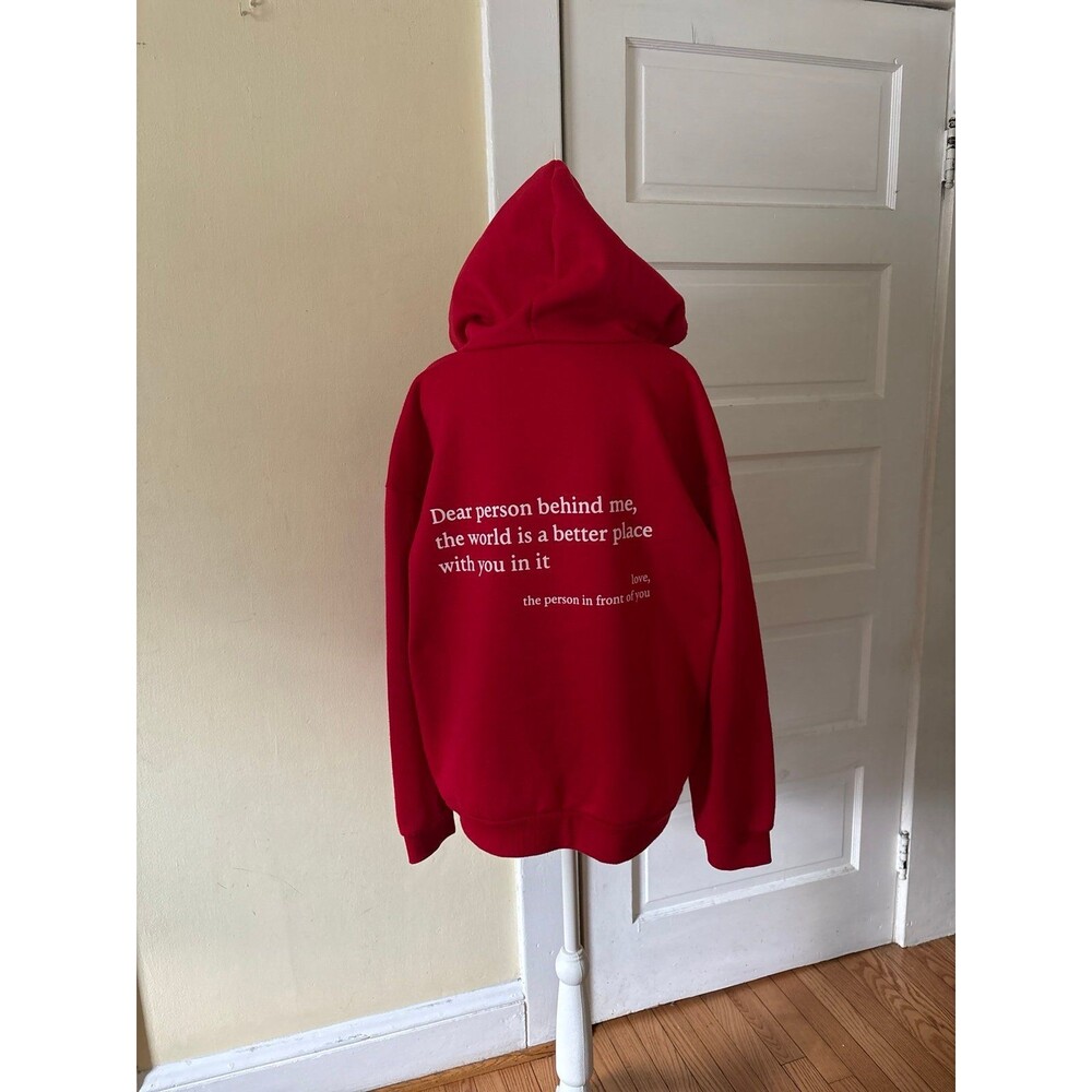 Hoodie mens womens red motivational sweatshirt pull over oversized pocket teens